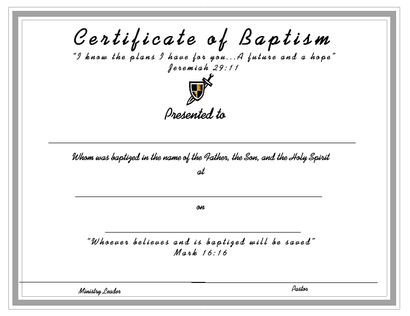 Certificate of Baptism Template - B/W Border