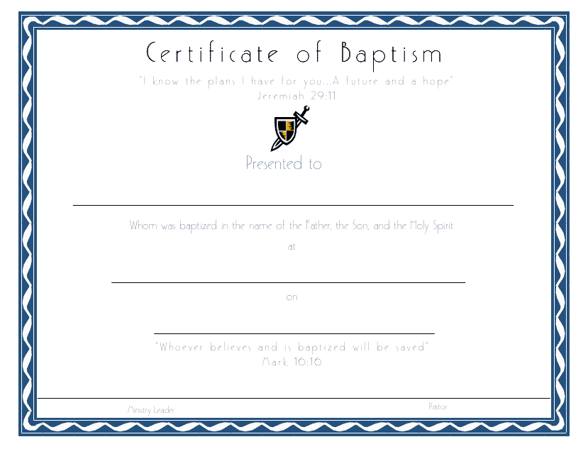 Certificate of Baptism Template - Wave Blue Border