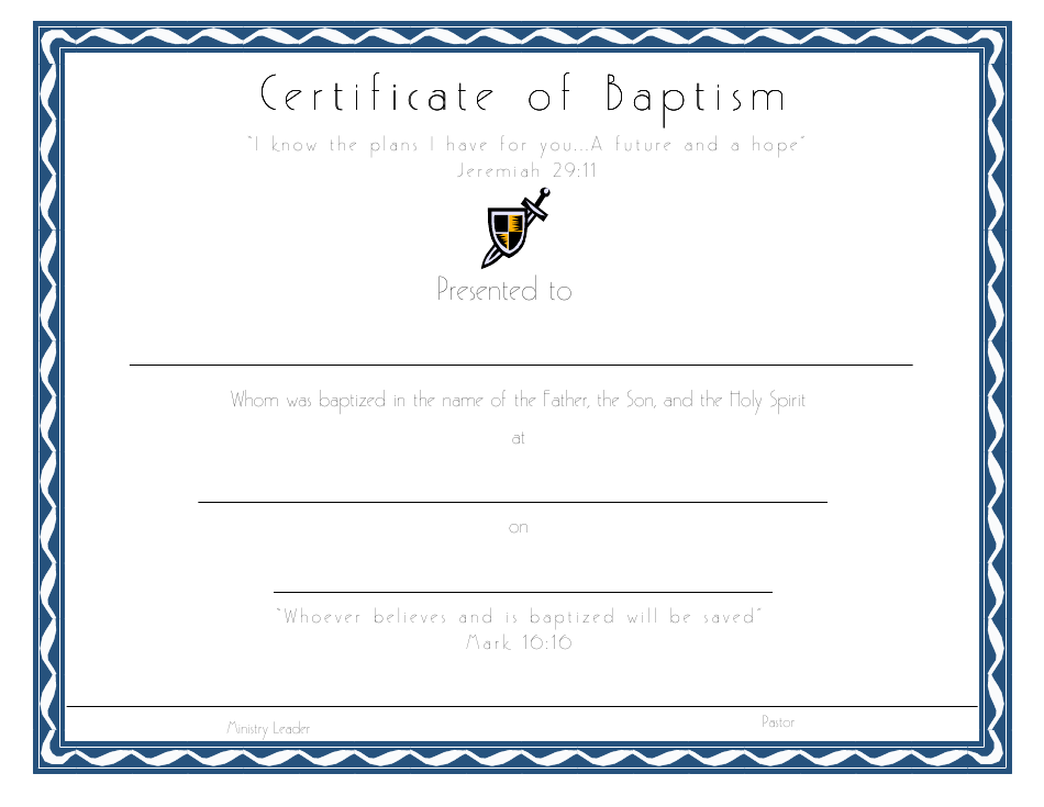 Certificate of Baptism Template with Wave Blue Border