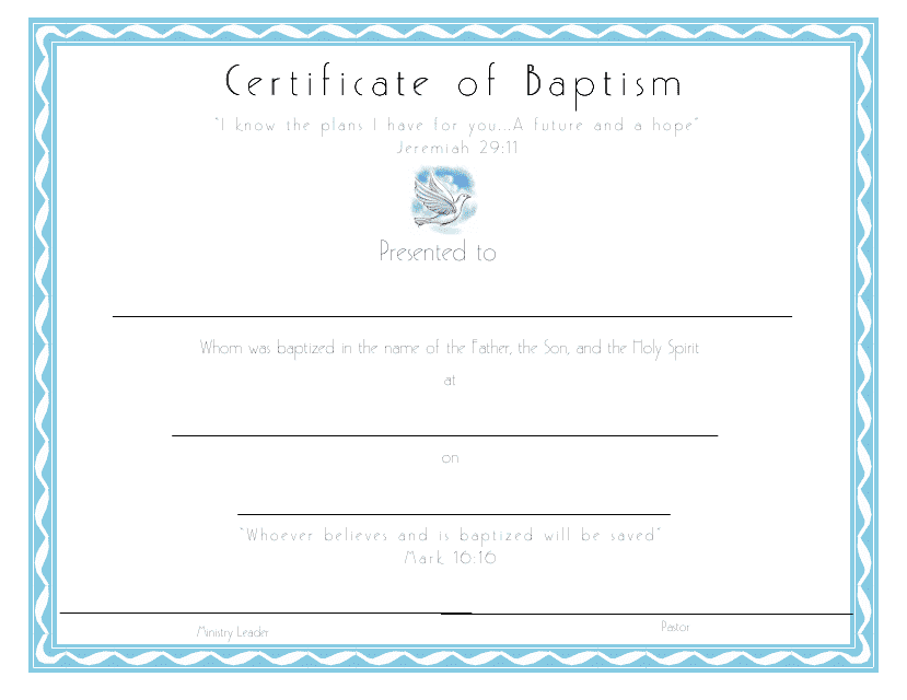 Certificate of Baptism Template - Light Blue Border
