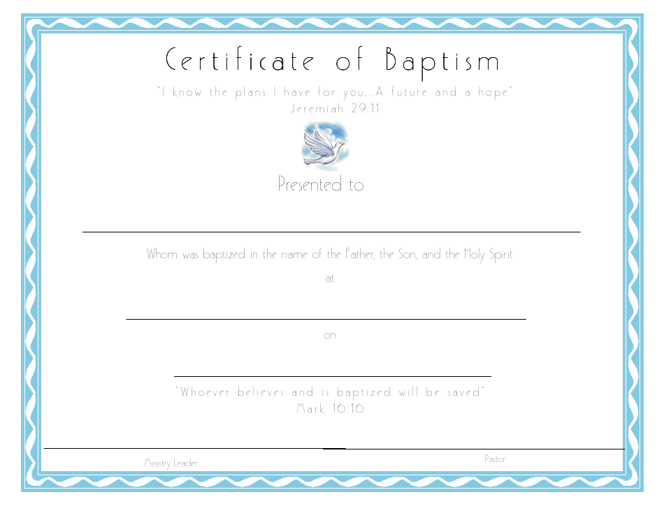 Certificate of Baptism Template with Light Blue Border