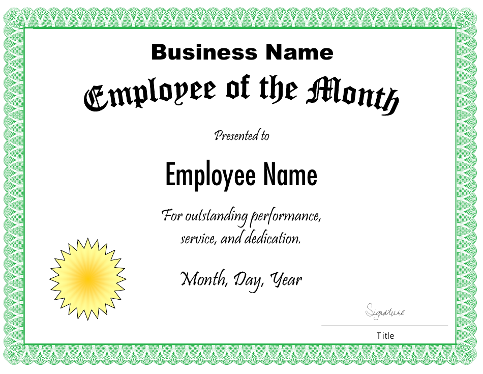 Printable Employee Of The Month Certificate Template Printable Templates