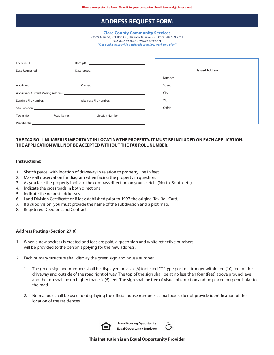 Address Request Form - Clare County Community Services - Fill Out, Sign ...