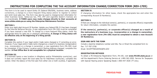 Form REV-1705R Tax Account Information Change/Correction Form - Pennsylvania, Page 2