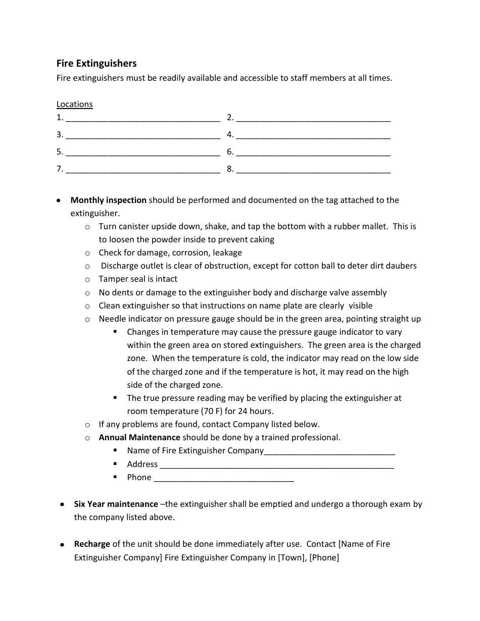 Fire Extinguishers Inspection Form, Page 1