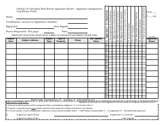 Document preview: Appraiser Assignment Log Form - Washington, D.C.