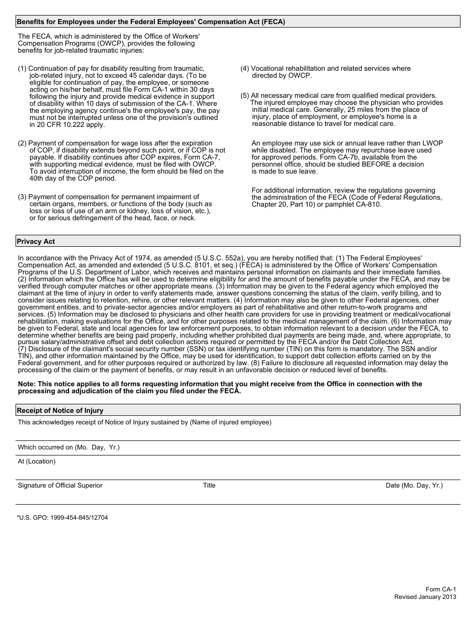 Form CA-1 Federal Employees Notice of Traumatic Injury and Claim for Continuation of Pay / Compensation, Page 4
