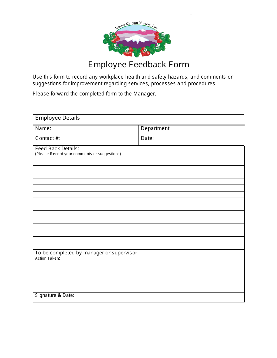 Employee Feedback Form - Lassen Canyon Nursery, Page 1