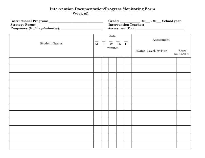 Intervention Documentation/Progress Monitoring Form Download Pdf