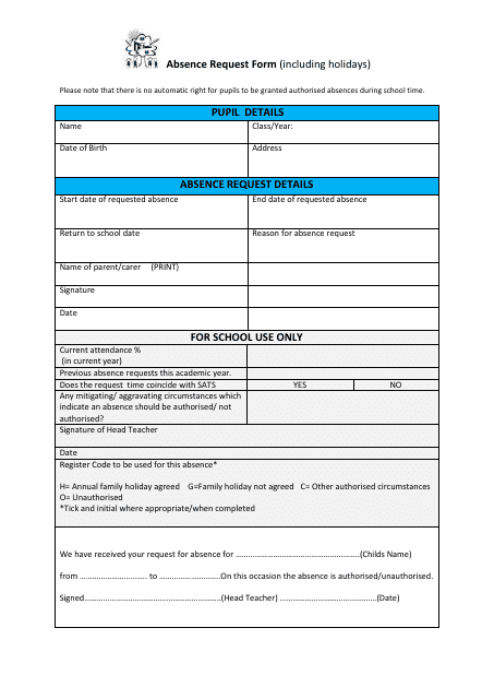 Absence Request Form (Including Holidays)