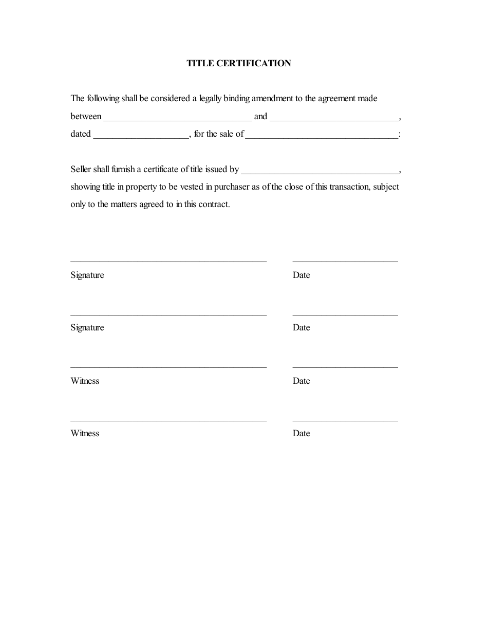 Title Certification Form, Page 1
