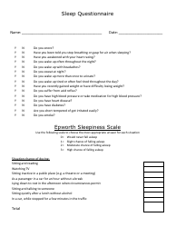 Sleep Questionnaire Evaluation Form Download Printable PDF | Templateroller