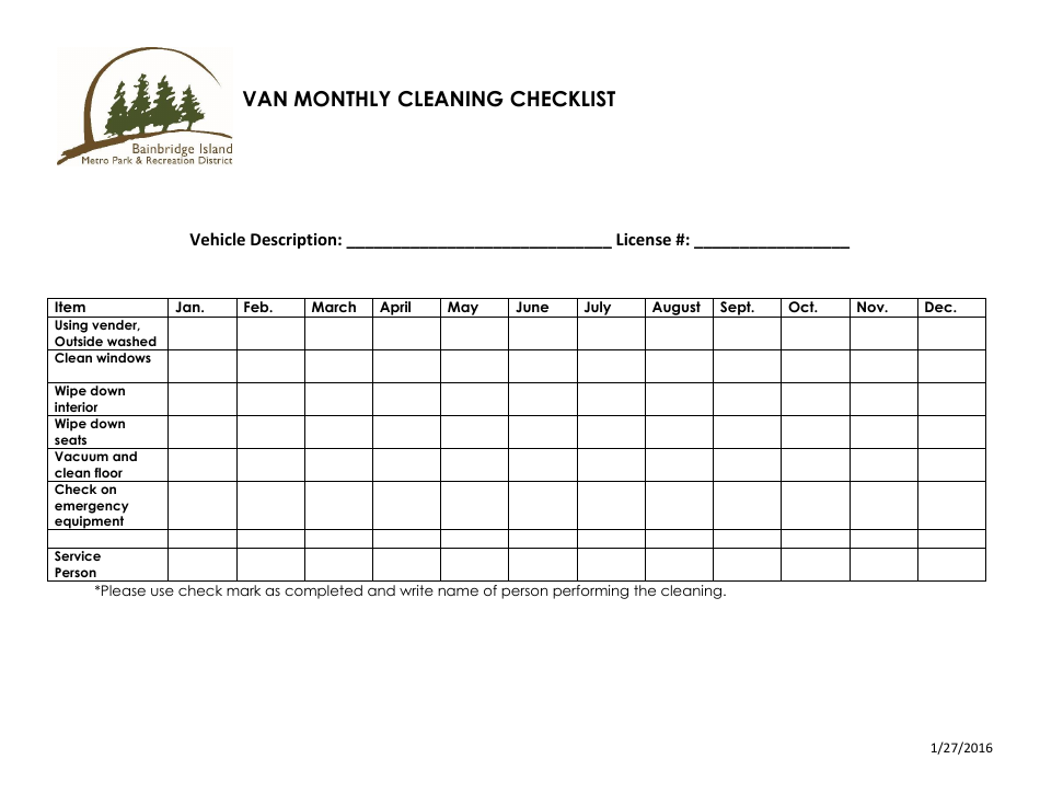 Van Monthly Cleaning Checklist Template - Image Preview