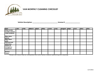 Document preview: Van Monthly Cleaning Checklist Template - Bainbridge Island Metro Park & Recreation District