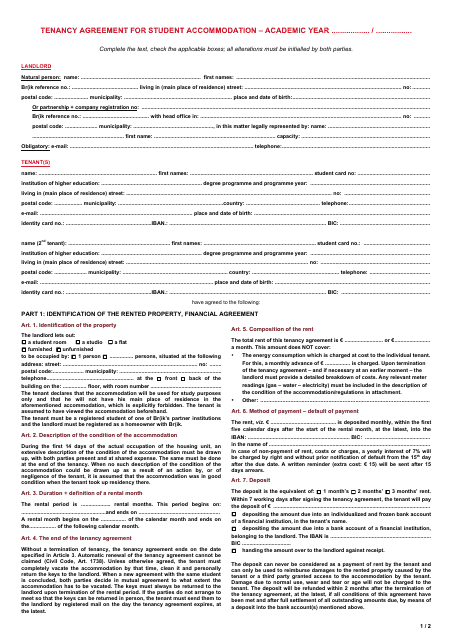 Tenancy Agreement Form for Student Accommodation - Br(Ik - Netherlands Download Pdf