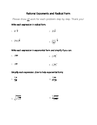 Document preview: Rational Exponents and Radical Form Worksheet