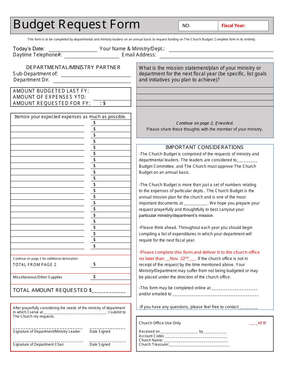 Church Budget Request Form Fill Out Sign Online And Download PDF Templateroller