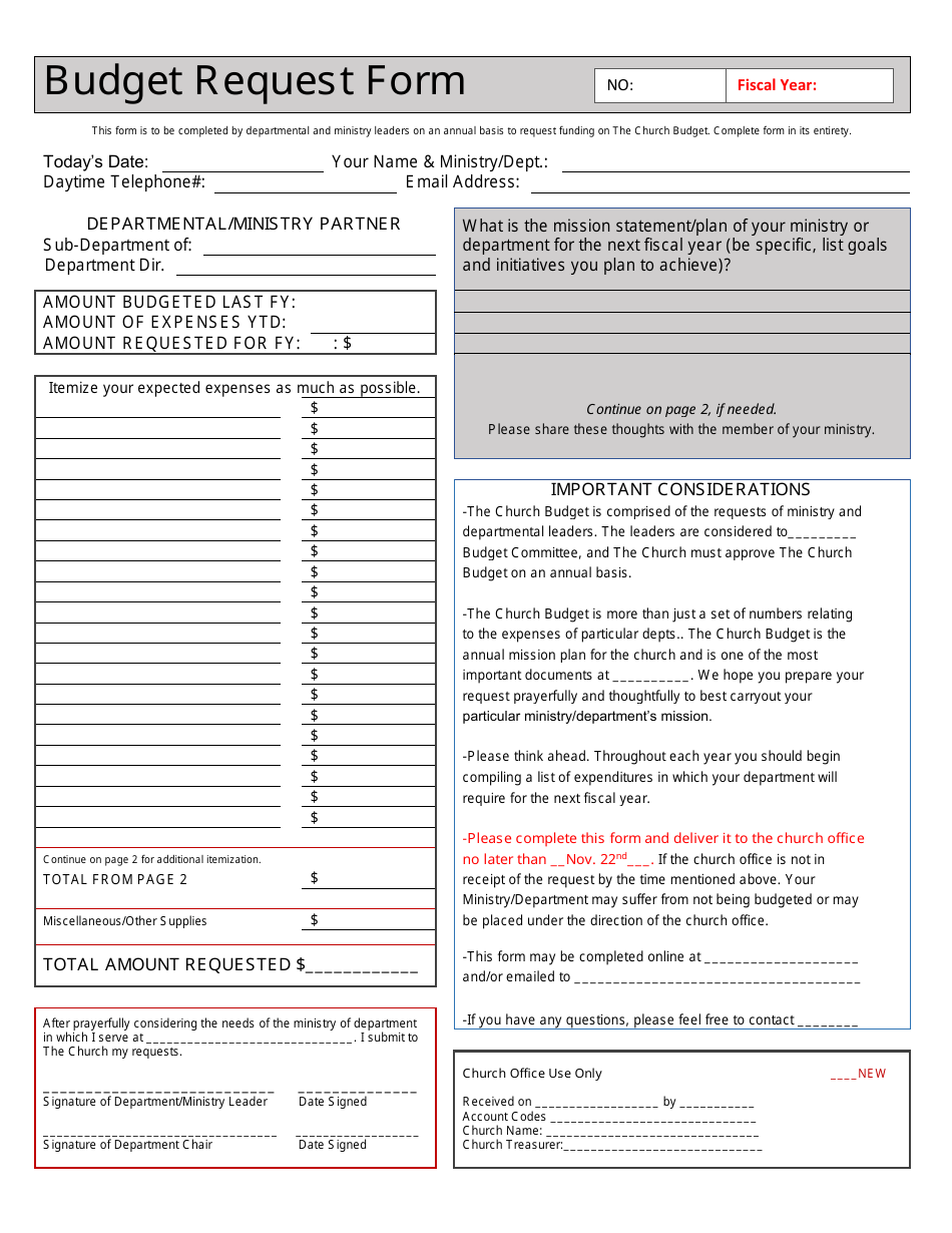 Church Budget Request Form, Page 1