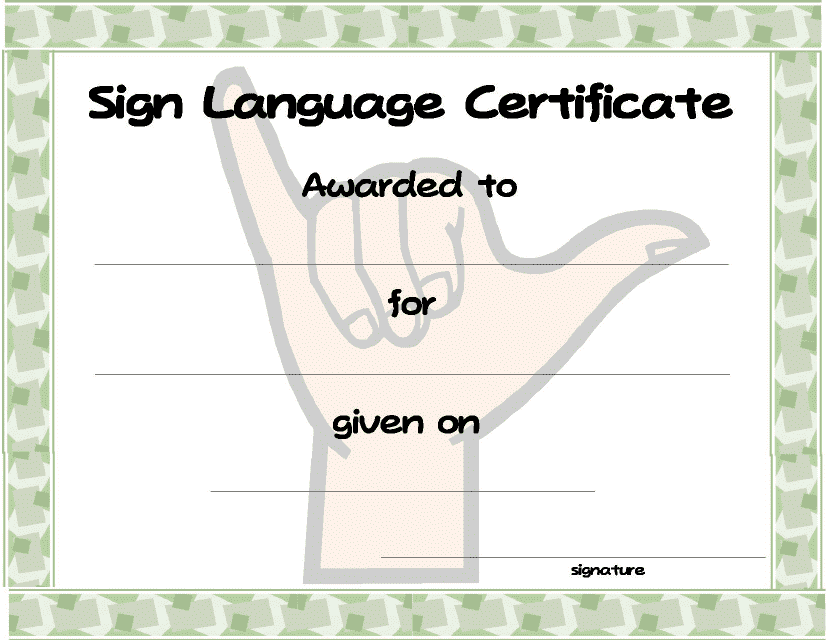 Sign Language Certificate Template