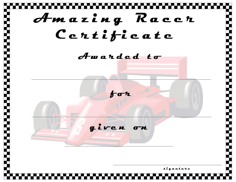 Amazing Racer Award Certificate Template Image