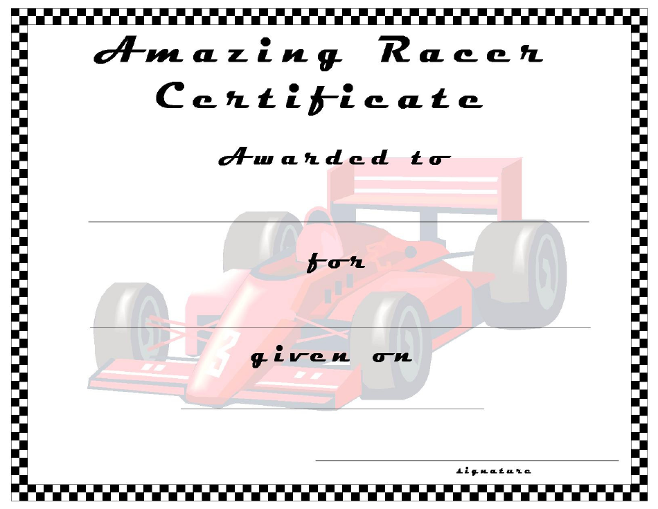 Amazing Racer Award Certificate Template Image