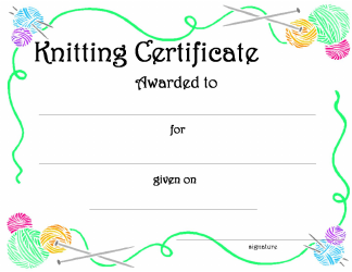 Document preview: Knitting Certificate Template
