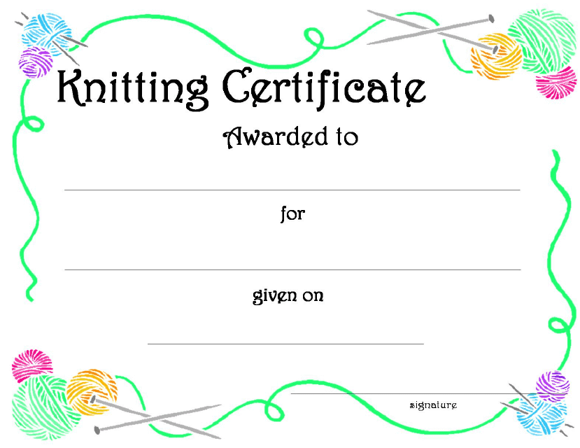 Knitting Certificate Template - A beautifully designed certificate template for knitters
