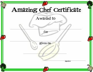 Document preview: Amazing Chef Award Certificate Template