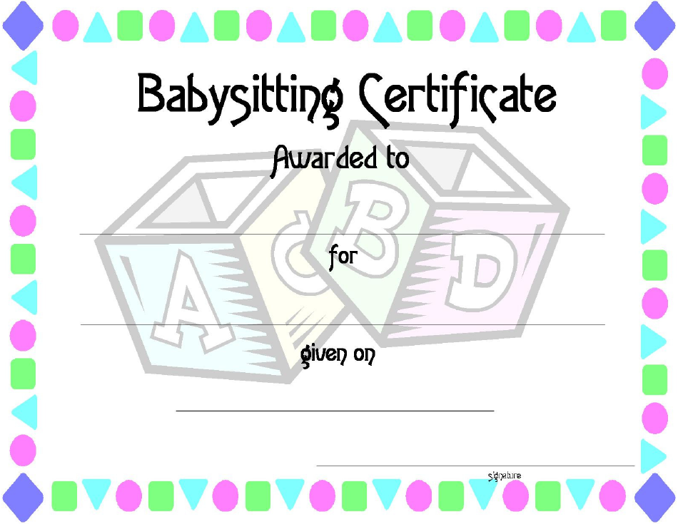 Babysitting Certificate Template Image Preview