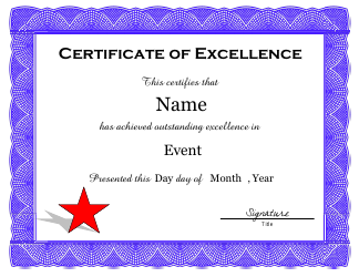 Document preview: Certificate of Excellence Template - Red Star