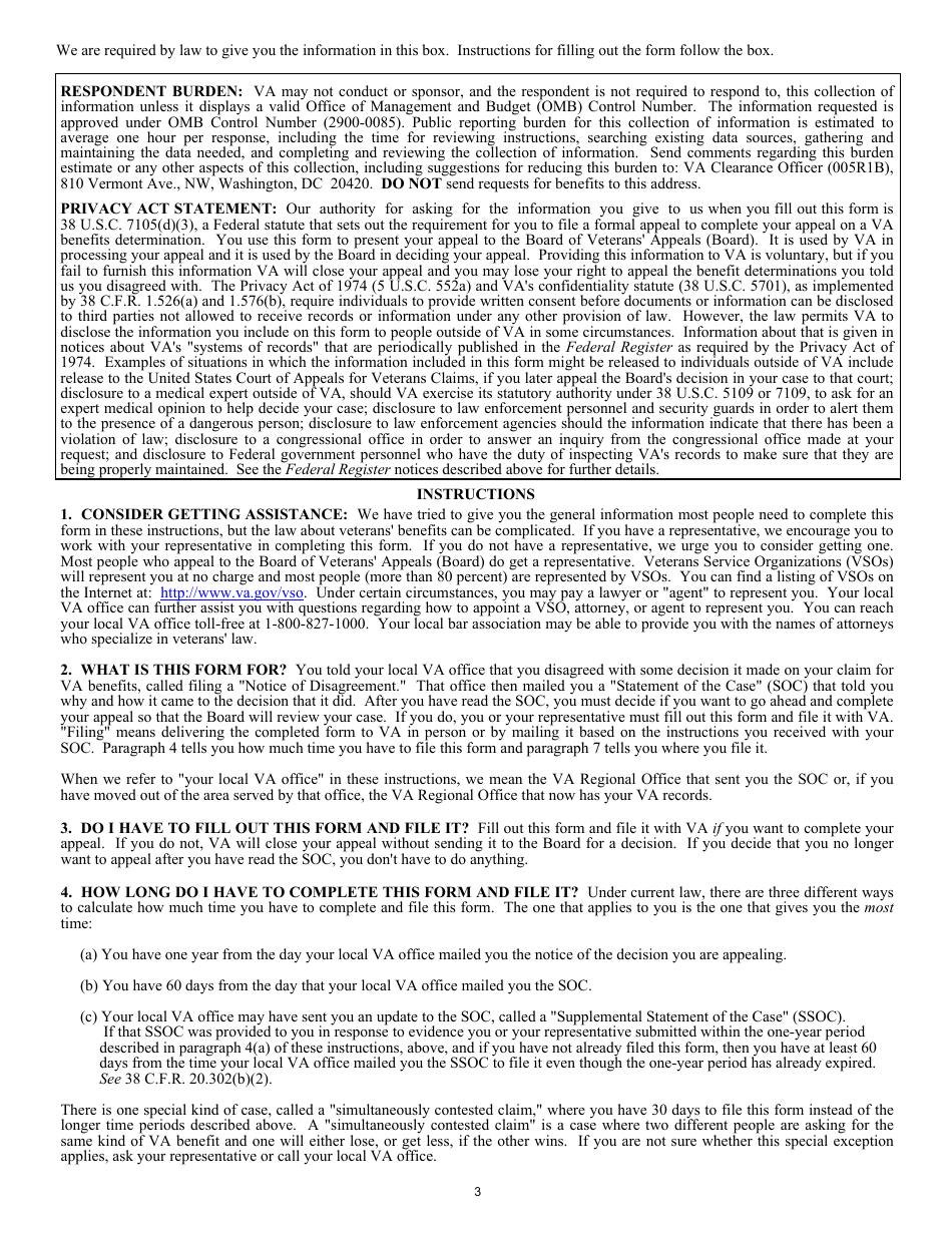 VA Form 9 Appeal to Board of Veterans Appeals, Page 3