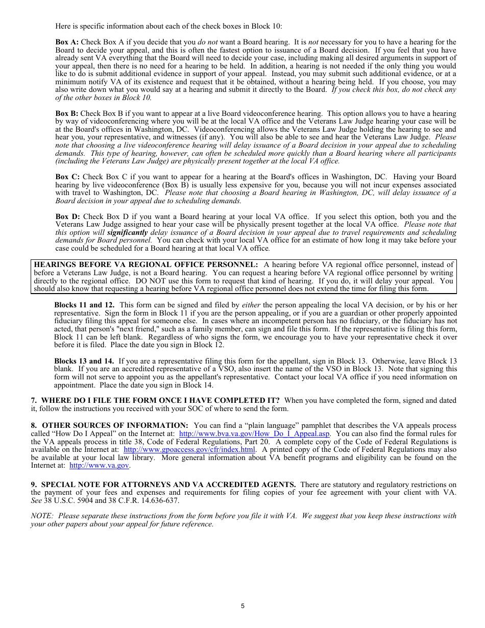 VA Form 9 Appeal to Board of Veterans Appeals, Page 5