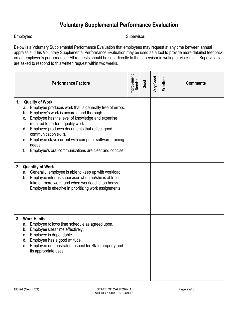 Form EO-24 Voluntary Supplemental Performance Evaluation - California, Page 2