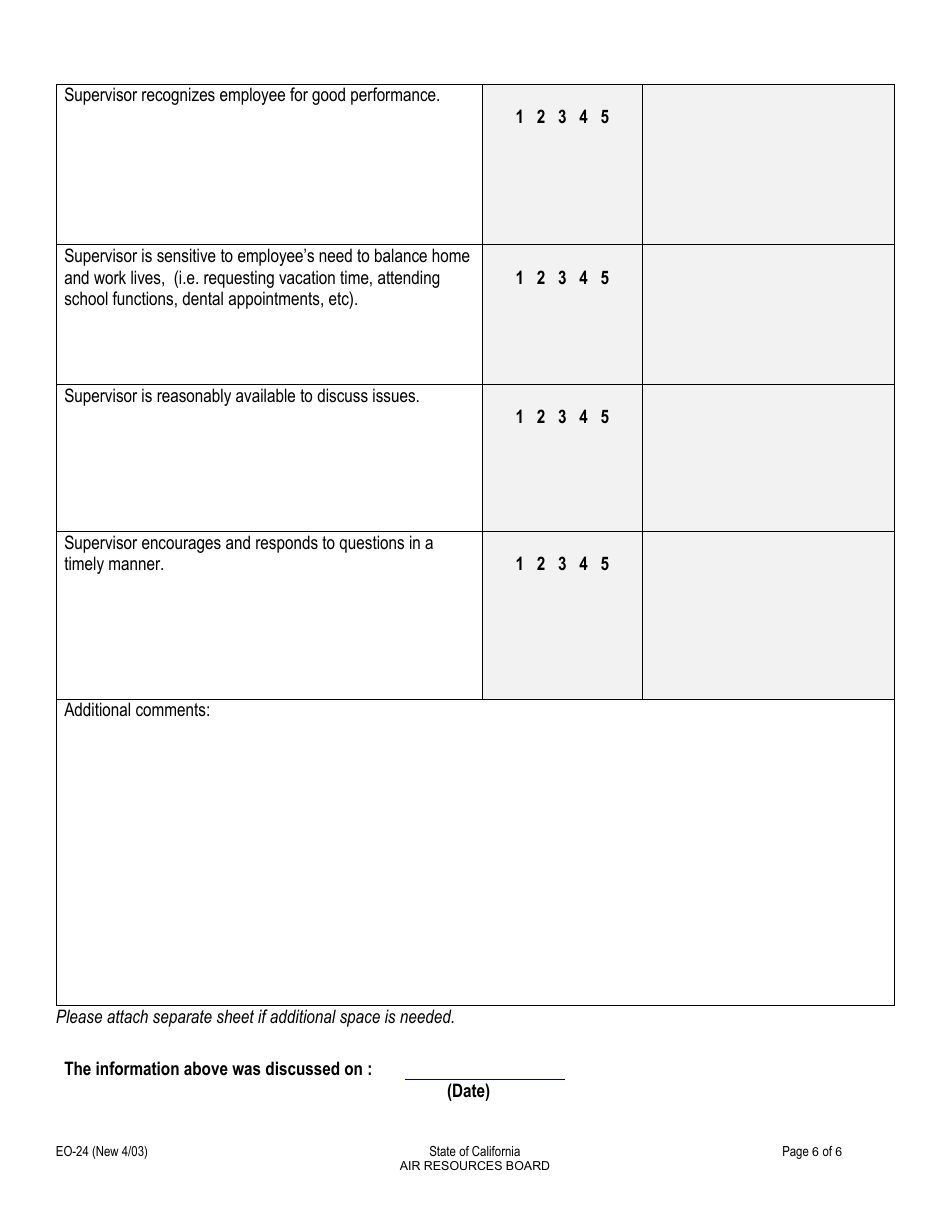 Form EO-24 Voluntary Supplemental Performance Evaluation - California, Page 6