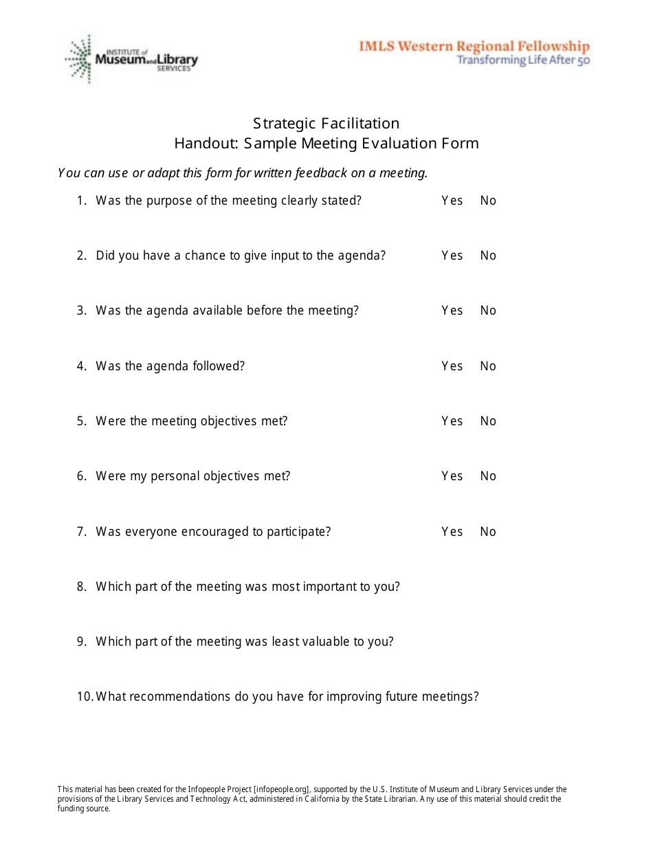Sample Meeting Evaluation Form, Page 1