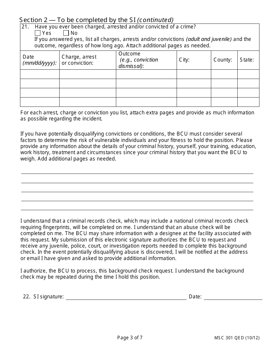 Form MSC301 QED Background Check Request - Oregon, Page 3
