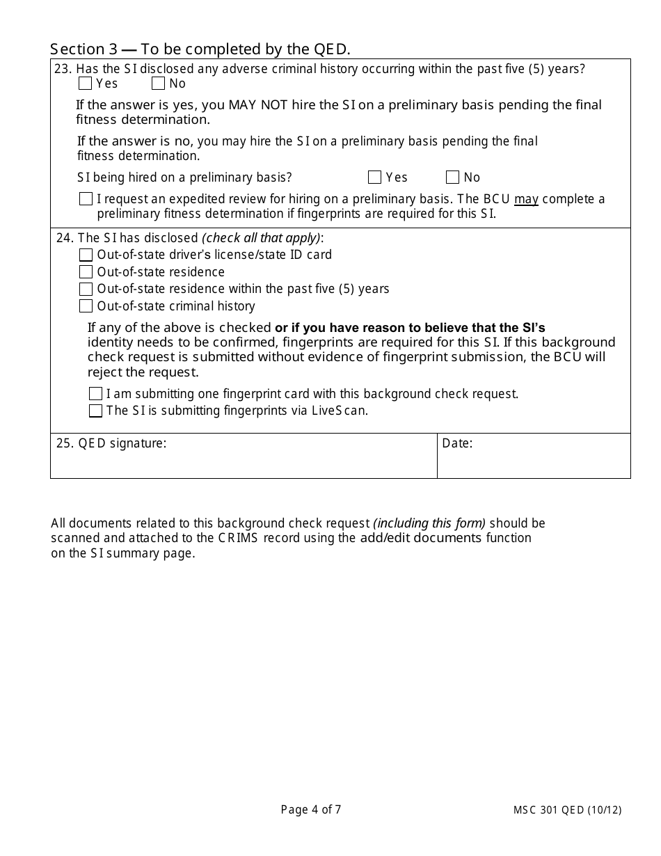 Form MSC301 QED Background Check Request - Oregon, Page 4