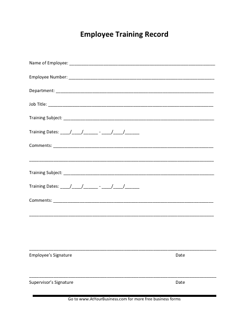 Employee Training Record Template Download Pdf