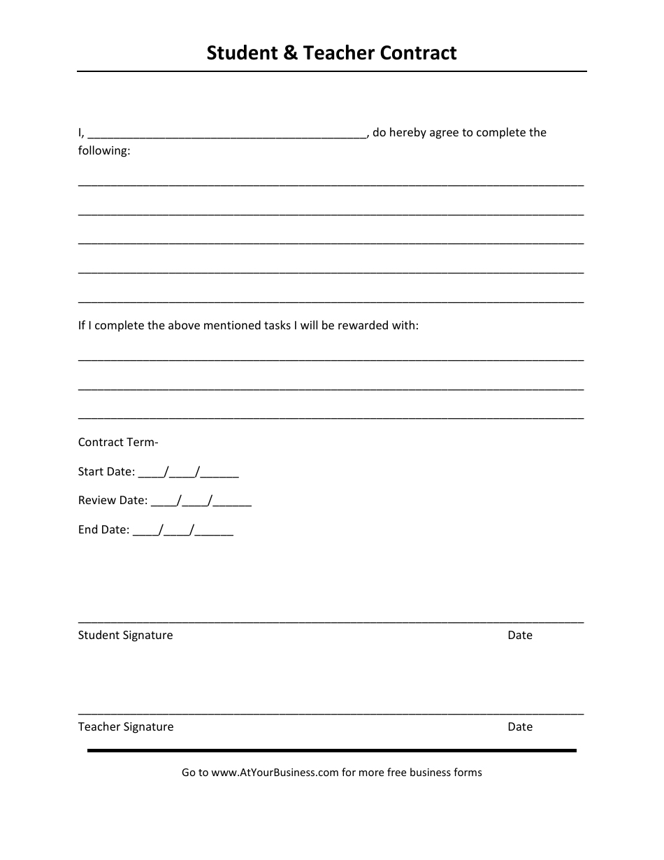 Student  Teacher Contract Template, Page 1