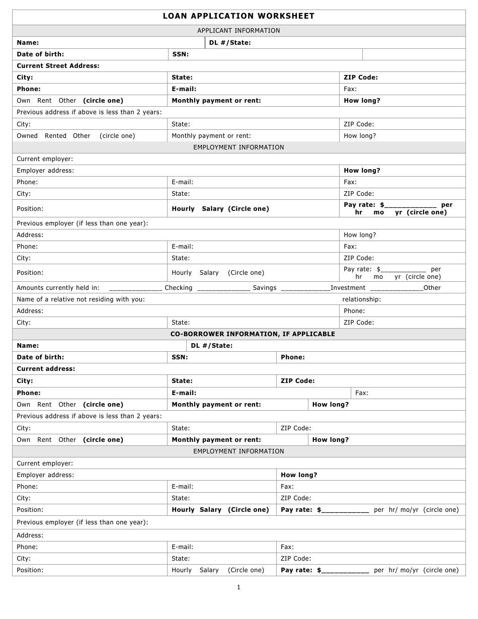 Loan Application Form, Page 1
