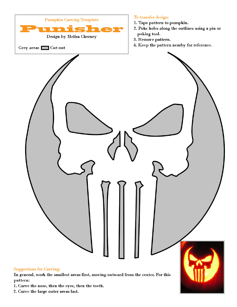 Punisher Pumpkin Carving Template Preview