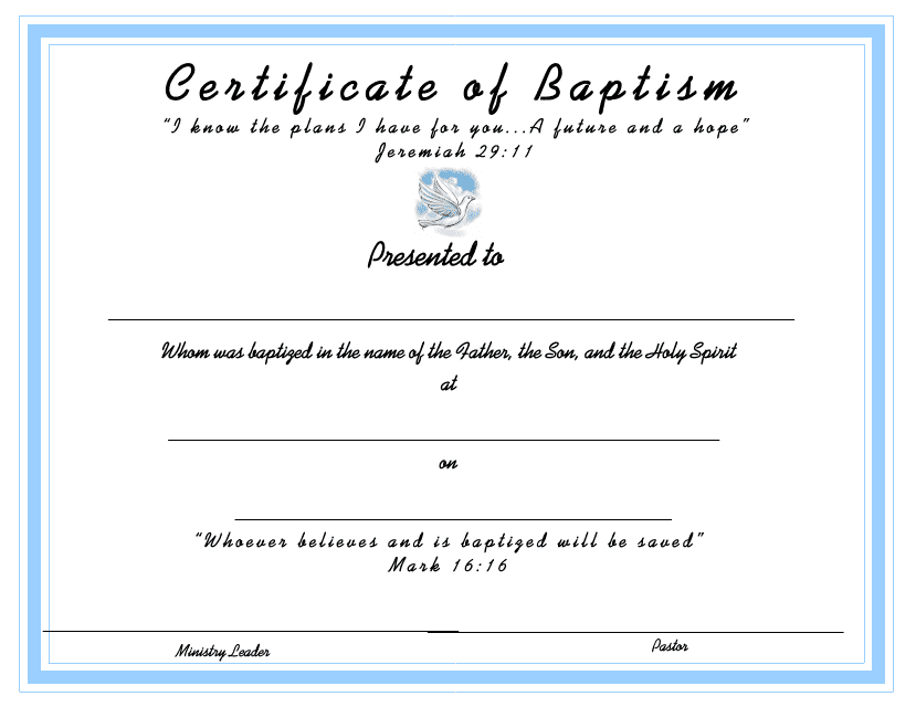 Baptism Certificate Template - Blue