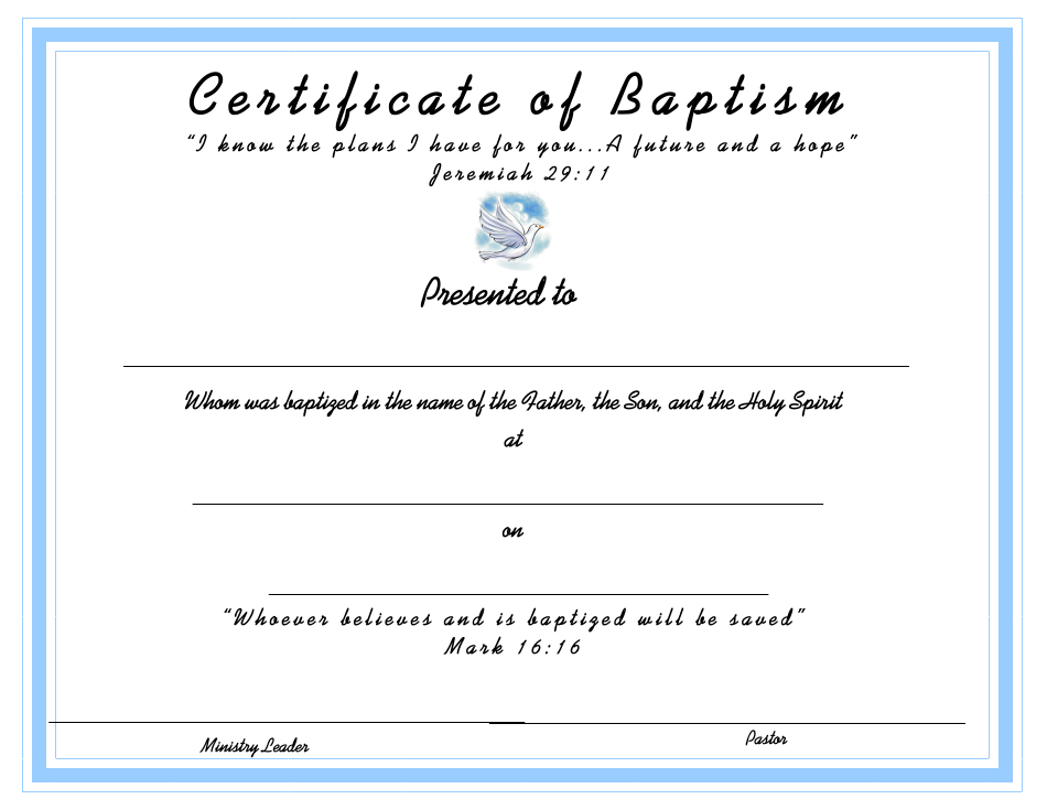 Baptism Certificate Template with Blue Background