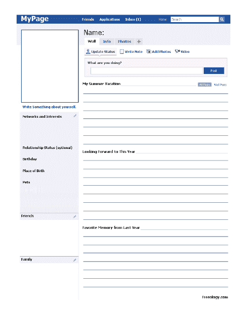 Facebook-Styled Personal Information Sheet