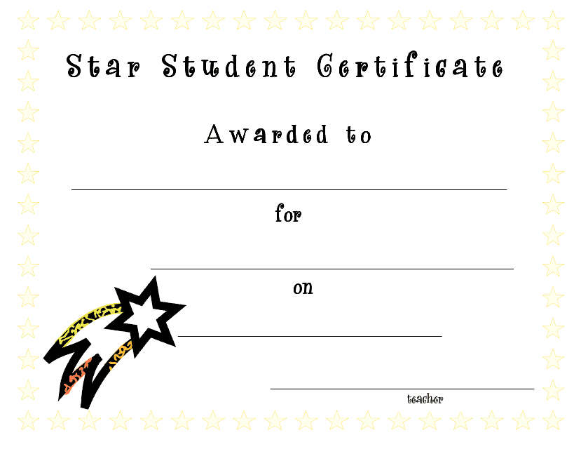 Star Student Award Certificate Template