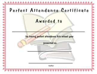 Document preview: Perfect Attendance Award Certificate Template - Red