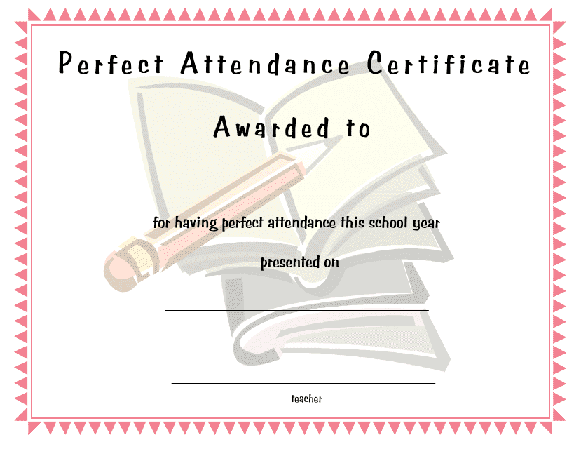 Perfect Attendance Award Certificate Template - Red