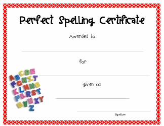 Document preview: Perfect Spelling Award Certificate Template