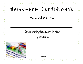 Document preview: Homework Award Certificate Template - Pencils