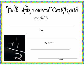 Document preview: Math Certificate of Achievement Template - Varicolored